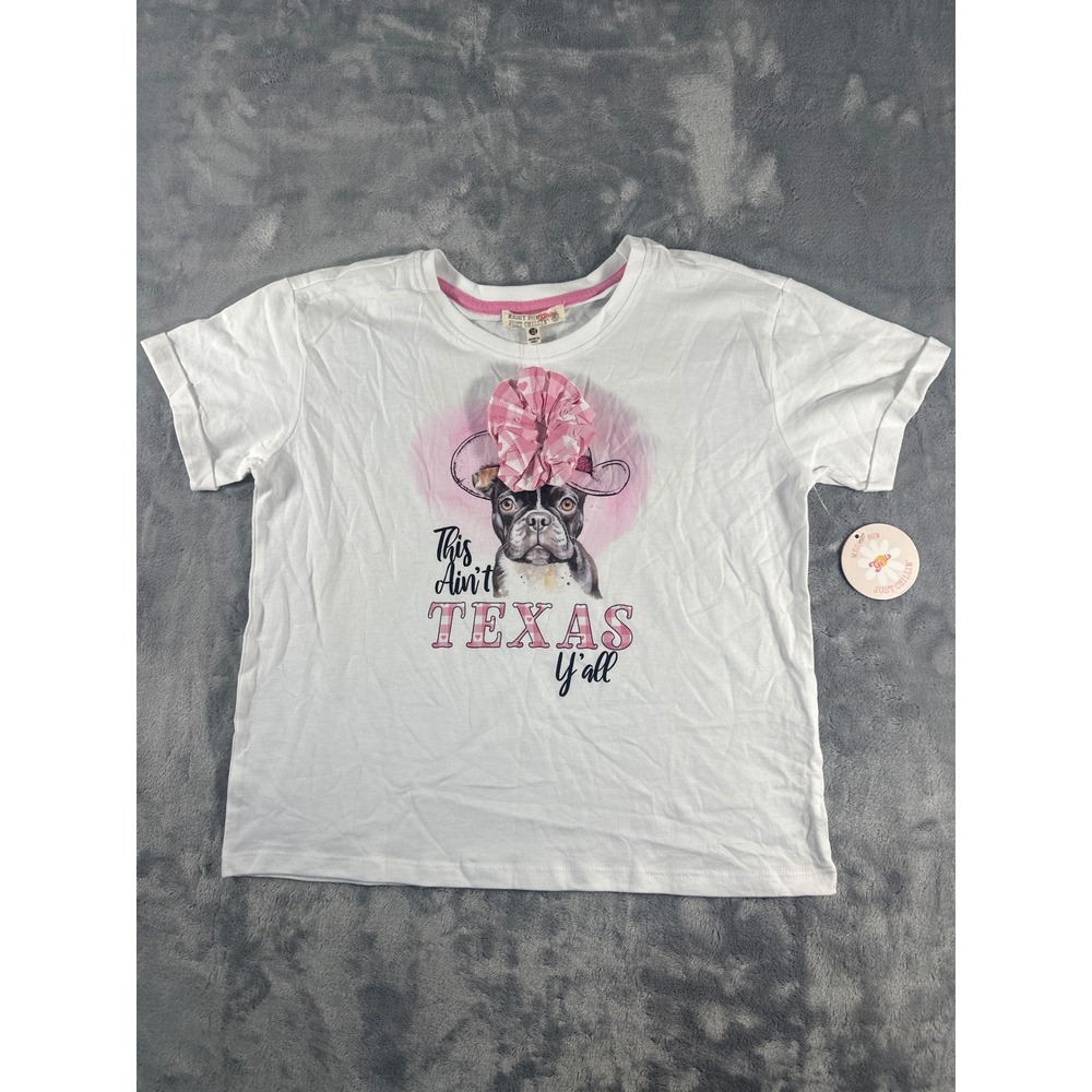 Messy Bun Just Chillin Girls White This Aint Texas Yall Frenchie Dog Tee Size 12